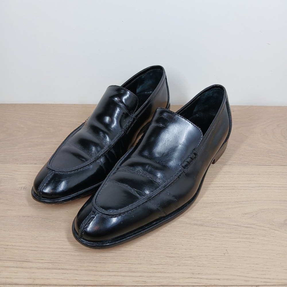 Via Spiga Loafers Mens 9.5 Black Leather Slip On Moc Toe Dress Classic